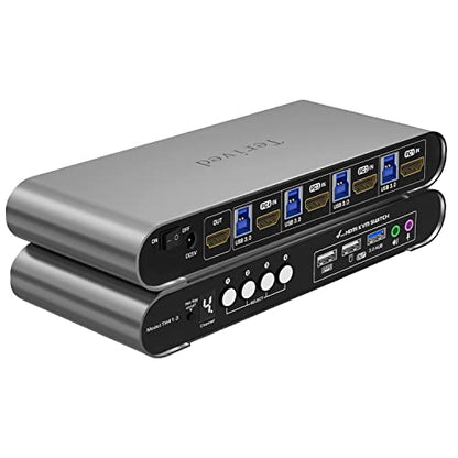 HDMI KVM Switch 4 in 1 Out with Hotkey Mouse Switching, Audio Mic Support, 4K@60Hz, USB 3.0 Hub, Digital Display, Terived Aluminum KVM with Cables Included - style: 4 Computers 1 HDMI Monitor USB 3.0