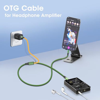 OTG Cable, iPhone Streaming Digital Audio Cable | With USB charging plug, With DAC/ADC decord chipset, Compatible with FiiO amp, mixer for podcast, creator and musician - size: 16 Ft.