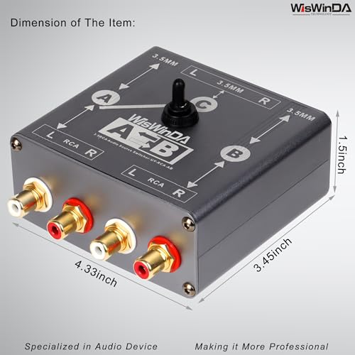 Pro RCA AUX Passive A/B Switch Box Passive Reversible Operation Design Balanced Stereo Audio Switcher with Durable Aluminum Alloy Case Support RCA/AUX 3.5mm 1/8” Input - size: RCA+AUX A/B Switch