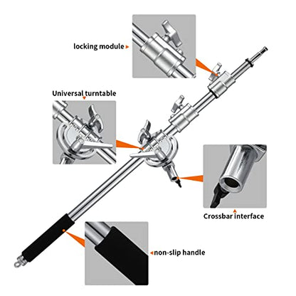 3.6-8.2ft Stainless Steel Heavy Duty Boom Arm for C-Stand w/Sandbag | Adjustable Overhead Crossbar Holding Arm with Universal Baby Pin Adapter for Studio Monolight, Softbox, Strobe Photography