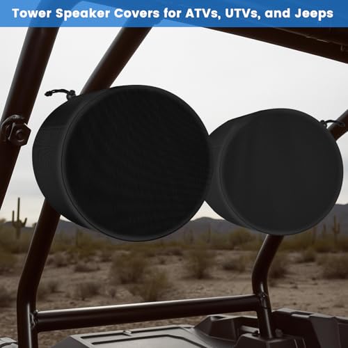 2 Pack Boat Speaker Covers, 900D Waterproof Wakeboard Tower Speaker Cover | Marine Grade UV Resistant Polyester Fabric, 8" H x 8" W x 9" D, Black - color: Black, size: S:8" H x 8" W x 9" D