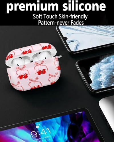 Cute Hard Case Compatible with AirPods Pro 2nd/1st Generation, Protective Cover with Golden Keychain, Fits 2023/2022/2019 Models, for Women, Girls, and Men(Cute Cherry Bow Tie Ribbon - color: Cute Cherry Bow Tie Ribbon