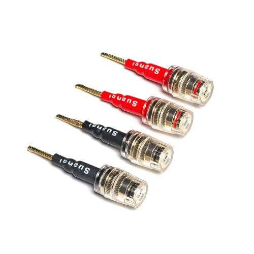 Suanqi Flex Pin Banana Plugs to 4mm Female Banana Jack Speaker Audio Adapter for Spring Loaded Terminals Amplifier Speaker Sound Systems 4Pack (Flex -Type to 4mm Female).