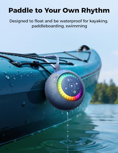 Bluetooth Shower Speaker IPX7 Waterproof: Removable Suction Cup, Blue | 360° Surround Sound, Vacuum-Lock, RGB Light, Portable Wireless Speaker for Beach, Pool, Kayak, Gifts for Adults Teens - color: Blue
