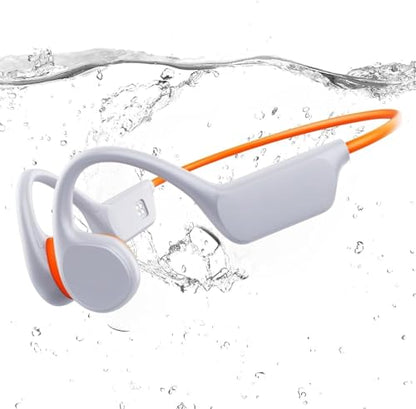 Bone Conduction Headphones IPX8 Waterproof 32GB Bluetooth 5.3 Wireless Headset with Microphone for Swim (White) - color: White