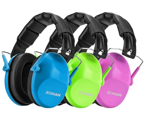 ZOHAN Kids Noise Cancelling Headphones - 25dB NRR Kids Ear Protection 3 Pack, Hearing Protection Safety Ear Muffs for School Monster Truck Fireworks Travel Studying Concerts Events - color: Blue+green+hot Pink