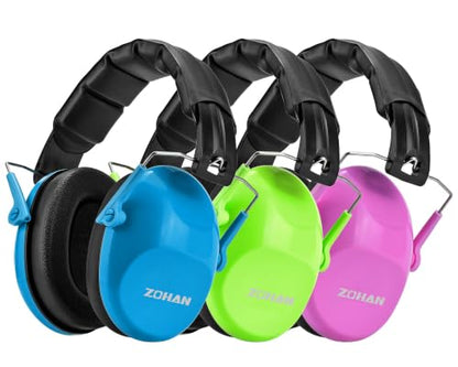 ZOHAN Kids Noise Cancelling Headphones - 25dB NRR Kids Ear Protection 3 Pack, Hearing Protection Safety Ear Muffs for School Monster Truck Fireworks Travel Studying Concerts Events - color: Blue+green+hot Pink