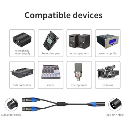 XLR Splitter, Balanced XLR Splitter Cable Male to 2 Female, XLR Y Splitter Micrphone Cable,XLR Y Splitter Cable 3-Pin (1.6FT / 2 Pack