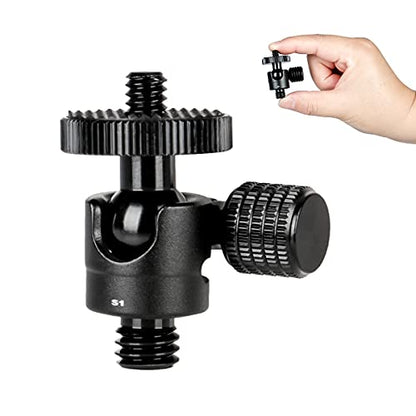 Koolehaoda Mini Ball Head 360° Swivel with 1/4" to 3/8" Adapter for Camera | Tripod Ball Head Mount CNC Aluminum Swivel Adapter for DSLR Video Light Flash Microphone Monopod 3 kg Load - size: 1/4 to 3/8 Connector