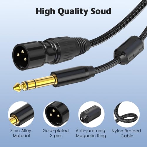 XLR Male to 1/4, TRS to 6.35mm 15ft 2Packs Gold-Plated Connectors Nylon Braided, Quarter Inch to XLR Male Cable for Speakers, Mixers, Amplifiers - size: 15ft - 2P