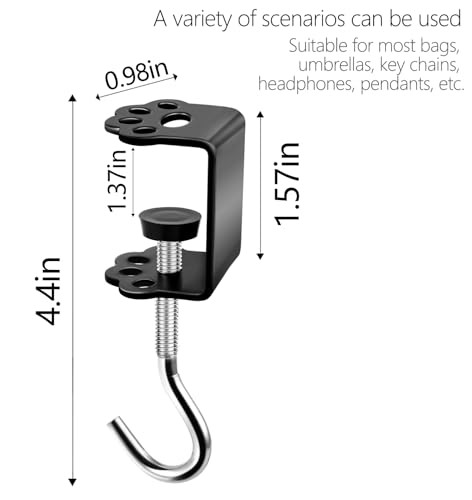 4Pcs Desk Hook for Hanging Bag Backpack Under Desk Clamp Cute Cat J Hooks Heavy Duty Black Metal Purse Hook for Table Adjustable Headphone Holder Desk for Table Desk Closet Door Cabinets