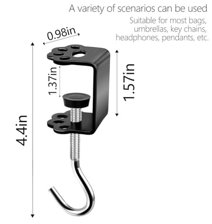 4Pcs Desk Hook for Hanging Bag Backpack Under Desk Clamp Cute Cat J Hooks Heavy Duty Black Metal Purse Hook for Table Adjustable Headphone Holder Desk for Table Desk Closet Door Cabinets