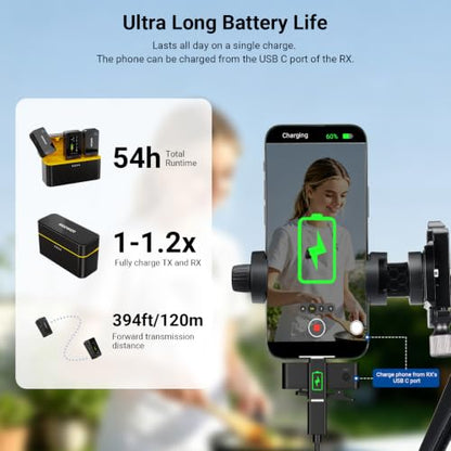 NEEWER CM26 MAX AI Wireless Lav Mic Compatible with iPhone 17 16 15 Android Camera PC, USB C Plug & Play App Control, 2 Level Noise Cancellation, 50h Total Battery, 120m Range, Apple MFi Certified
