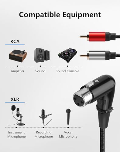 CERRXIAN 90 Degrees XLR Female to 2 RCA Male Y Splitter Adapter Cable 1 FT, Unbalanced 90° 3Pin XLR to Dual RCA Microphone Stereo Audio Interconnect Cable Patch Cord
