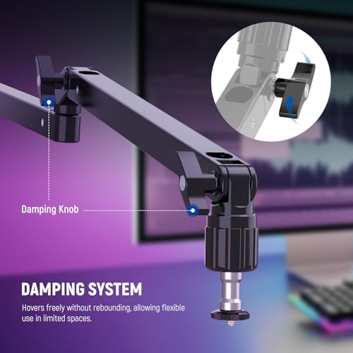 NEEWER Low Profile Mic Arm Desk Stand Mount with Damping, 360° Swivel Articulating Boom Arms with Heighten Pole & Cable Management Channels for Microphone Podcast Gaming Streaming Zoom Calls, MST002 - style: MST002