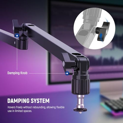 NEEWER Low Profile Mic Arm Desk Stand Mount with Damping, 360° Swivel Articulating Boom Arms with Heighten Pole & Cable Management Channels for Microphone Podcast Gaming Streaming Zoom Calls, MST002 - style: MST002