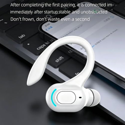 Wireless Headset Business Headphones,Waterproof Hanging Single Ear Earbuds,Mono Wireless Headset Noise Cancelling Sports Wireless Earpiece with Mic for Smart Phones (White) - color: White