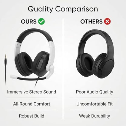 Yunseity Lightweight Gaming Headset with 3.5mm Jack Noise Canceling Microphone Over Ear Headphones for Kids Teens Adults Computer Phone