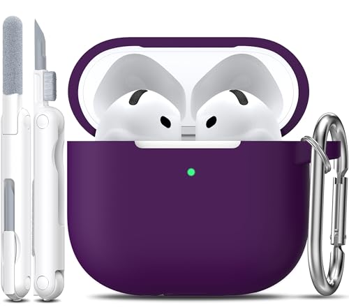 for AirPods 4 Case with Cleaner Kit,Full Protective Soft Skin Silicone Cover with Keychain for AirPods 4 Gen Case for Men Women,Compatible with Apple AirPods 4th Genaration Case 2024,Plum - color: C Plum