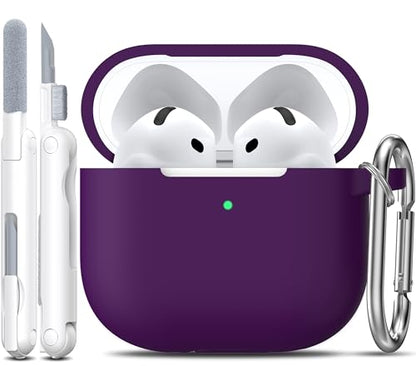 for AirPods 4 Case with Cleaner Kit,Full Protective Soft Skin Silicone Cover with Keychain for AirPods 4 Gen Case for Men Women,Compatible with Apple AirPods 4th Genaration Case 2024,Plum - color: C Plum