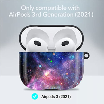 Compatible with Airpods 3rd Generation Case - Wonjury Protective Hard Compatible with Airpods 3 Case Cover with Cleaner Kit Women Girls Keychain, Galaxy Marble - color: Galaxy Marble