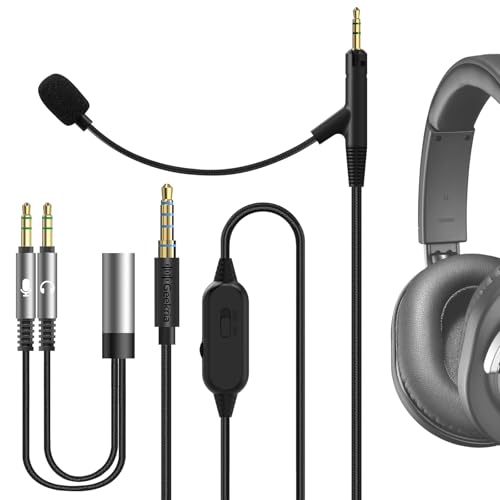 GEEKRIA Boom Mic Headphones Cable Compatible with ATH-M70x/M50x/M40x, 2.5mm Jack Nylon Braided Replacement Cord with Boom Microphone and Volume/Mute Control for Gaming & Meeting (5.6 ft)