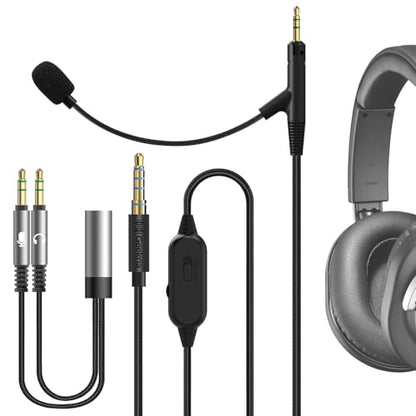 GEEKRIA Boom Mic Headphones Cable Compatible with ATH-M70x/M50x/M40x, 2.5mm Jack Nylon Braided Replacement Cord with Boom Microphone and Volume/Mute Control for Gaming & Meeting (5.6 ft)