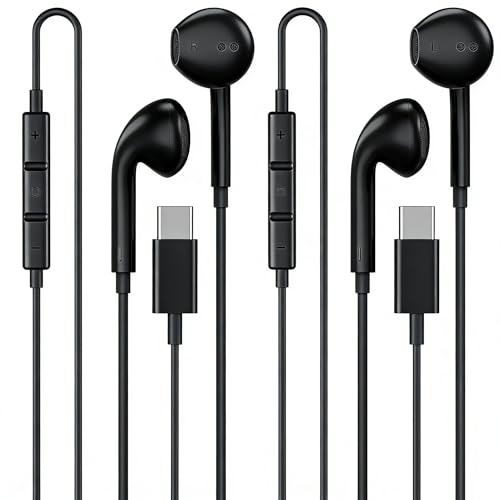 [Apple MFi Certified] USB C Headphones for iPhone 17 16 15 Pro Max 2 Pack | Wired USB C Earphones/Earbuds with Built-in Remote to Control Music/Phone Calls/Volume, Compatible for iPhone 17 16 15/Galaxy - color: CBlack
