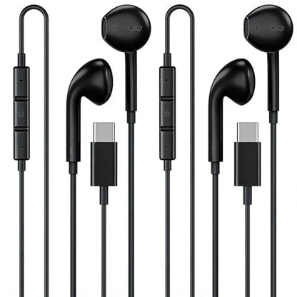 [Apple MFi Certified] USB C Headphones for iPhone 17 16 15 Pro Max 2 Pack | Wired USB C Earphones/Earbuds with Built-in Remote to Control Music/Phone Calls/Volume, Compatible for iPhone 17 16 15/Galaxy - color: CBlack