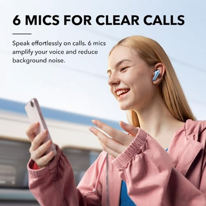 soundcore by Anker Liberty 4 NC Wireless Earbuds | 98.5% Noise Reduction, Adaptive Noise Cancelling to Environment, Hi-Res Sound, 50H Battery, Wireless Charging, Bluetooth 5.3 - color: Light Blue