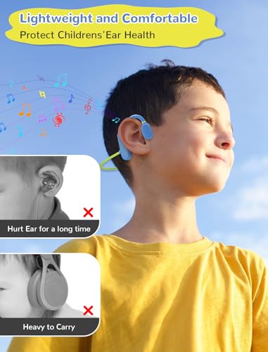 Kids Headphones, Wirelss 5.3 Air Conduction Open Ear Headphones Lightweight Kids IPX5 Waterproof with Microphone for School, Home and Outdoor-Blue