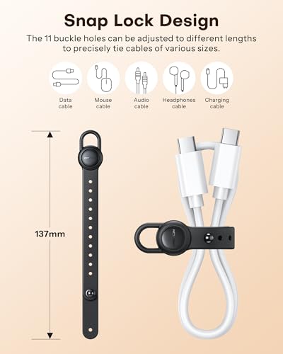 OMOTON Magnetic Cable Ties, 10 Pcs Reusable Silicone Wire Organizer Straps Adjustable Cord Clips for Phone Laptop Charging Cable USB Wired Earphone, Black
