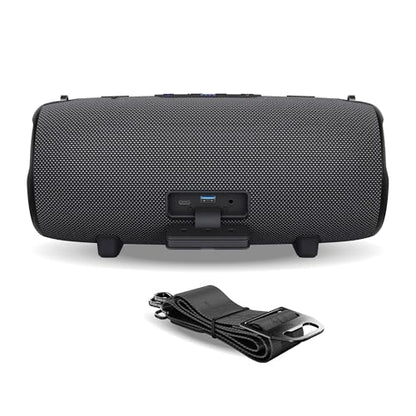 TREBLAB HD-Max Loud Portable Wireless Bluetooth Speaker, 60W IPX7 20H | RGB Power bank Outdoor Speaker, TWS Stereo Pairing, Carry Strap & Deep Bass for Backyard Parties, USB-C Charging - color: Gray