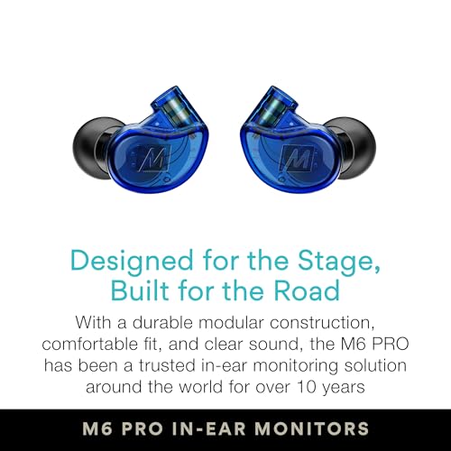 MEE audio M6 PRO Musicians' in-Ear Monitors Wired + Wireless Combo Pack: Includes IEMs, 2 Audio Cables and BT3 Hi-Res Bluetooth Audio Adapter w/aptX, LDAC, Auracast Support, & Built-in Headset (Blue) - color: Blue, style: IEMs + Bluetooth Adapter