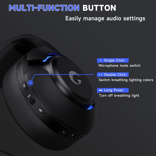syndesmos Wireless PS5 Headset, 2.4GHz Gaming Headset for PS5, PC, Switch, Bluetooth 5.3 Headphones with Noise Canceling Mic, 7.1 Surround Sound, Low-Latency, 45H Battery, Black - color: Black