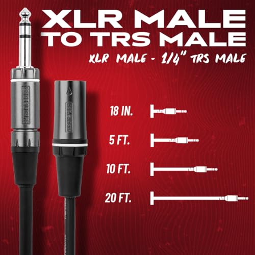 By Gator Cases Composer Series Deluxe 20 Foot XLR Male to TRS Cable, (GCWC-XLR-20MTRS) - size: 20 Feet, style: TRS/XLR Male