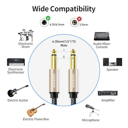 2-Pack 1/4 Inch TS Instrument Cable 6.6 Feet /2M Electric Guitar Cables Quarter Inch Mono Jack Cord for Electric Guitar, Mandolin, Bass AMP, Keyboard, Mixer, Equalizer - size: 6.6 Feet/2M
