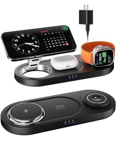Foldable 3 in 1 Wireless Charging Station for Apple Mag-Safe Charger Stand | Fast Magnetic Wireless Charger Station for iPhone 17 Air 16 15 14 13 12, Apple Watch, AirPods Pro/4/3/2, and More (Black) - color: Black