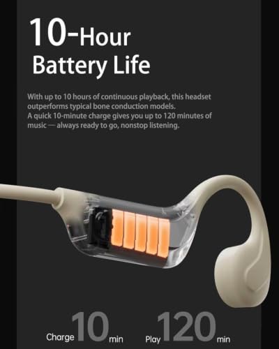 New Bone Conduction Headphones Bluetooth 6.0, Open Ear Headphones with Mic, 3 EQ Modes, Anti-Leak Audio, Dual Pairing, 10H Playtime, 25g Lightweight, IP65 Waterproof for Running, Cycling & Hiking - color: Beige