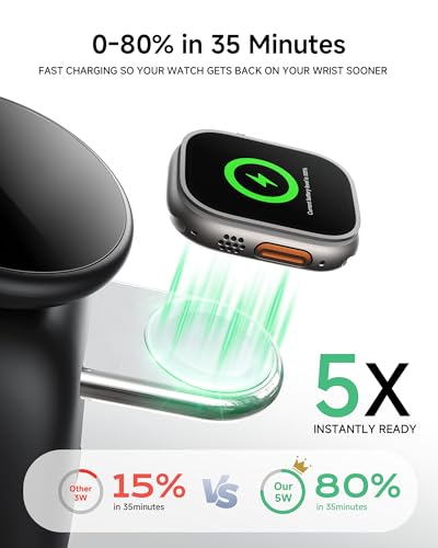 Magnetic Wireless Charging Station, Charger Stand for iPhone Apple Watch | 2026 2 in 1 Foldable Charger Stand 15W for iPhone 17 16 15 14 13 12 Pro Max, 5W for Apple Watch&Airpods, 30W Adapter included - color: Black