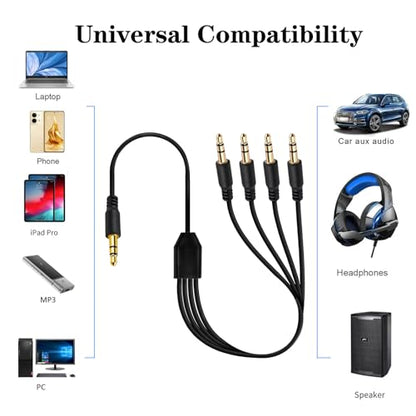 DC3.5mm Headset Splitter Audio Extension Cable,3.5mm to Dual Headphone Cord | 1 to 2 Way 1/8" TRS male to 2 male Stereo Jack Adapter for Smartphone,Computer,Mp3,Earphone,Speakers (1meter) (4 Way) - style: 4 Way