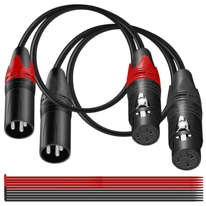 2PCS 1/4 Inch TRS Female to XLR Male Microphone Cable Balanced Quarter Inch 6.35mm to 3-Pin Plug Adapter Self Locking Metal Shell with Cable Tie, for Guitar Speakers Mixers (1.4Ft) - color: TRS to XLR