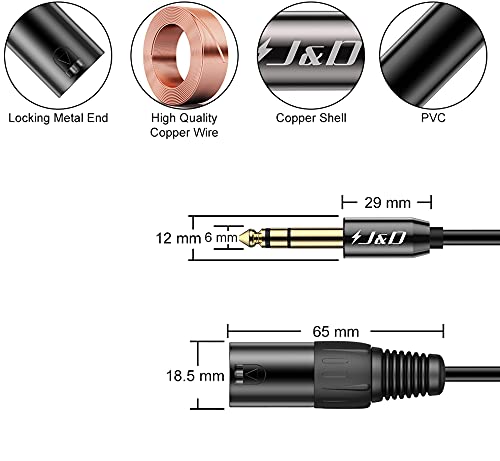 J&D 1/4 to XLR Cable, Gold Plated Heavy Duty TRS 6.35mm (1/4 inch) to XLR Male to Male Balanced Interconnect Cord for Speaker, Condenser, Mic, Mixer, AMP, 9 Feet
