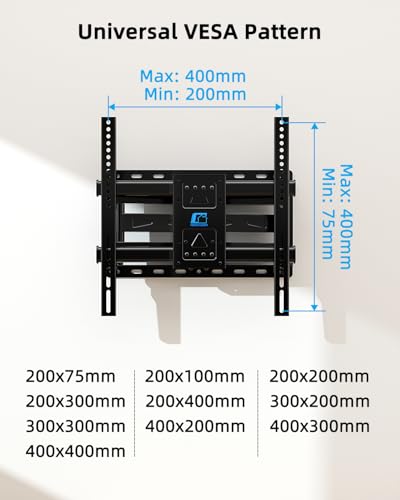 HOME VISION Full Motion TV Mount with Soundbar Bracket, 32-70" TVs, 132 lbs | Articulating Dual Arms, Smooth Swivel & Tilt, Max VESA 400x400 , Fits 8"/12"/16" Studs, Fits Universal Soundbars - size: 32-70" FM w/5746