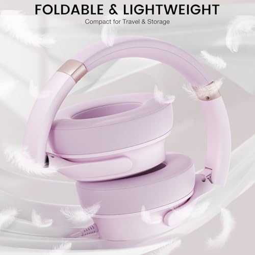 USB C Wired Over-Ear Headphones with Microphone | Volume Control, Share Port, Adjustable Headband Foldable Stereo Headset for Adult/Teens for iPhone 16, Laptop, Gaming, Travel - color: New Icy Pink