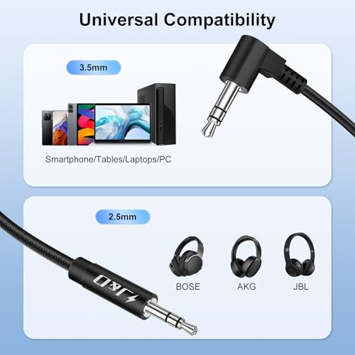 J&D 3.5mm to 2.5mm Aux Audio Cable, 90 Degree Right Angle Headphone Cord 2.5mm Male to 1/8 inch 3.5mm Female Stereo Audio Jack Adapter Cable Compatible with Bose & JBL Earphones, 3.3 Ft - size: 3.3 Feet