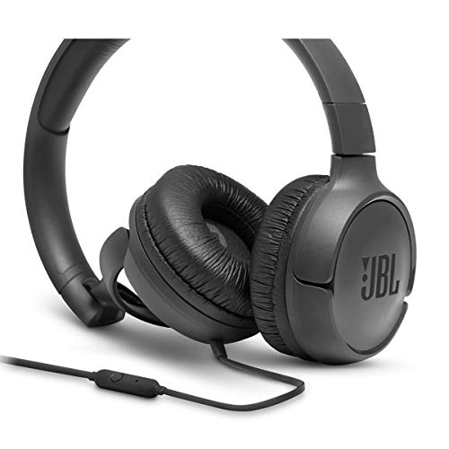 JBL Tune 500 - Wired On-Ear Headphones - Black | JBL Pure Bass Sound, 1-button remotemic, Lightweight and foldable design, Tangle-free flat cable, Ask Siri or Google Now