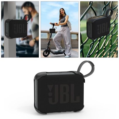 Magnetic Case Compatible with JBL GO 4 Bluetooth Speaker, 3-in-1 Mount with Removable Anti-Slip Strap for Golf Cart, Pole, Bicycle, Motorcycle, RV, ATV,Ultra-Portable Speaker Cover Accessories