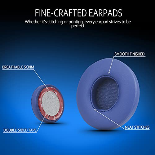 Krone Kalpasmos Earpad Replacement for Beats Solo 2 & 3 Wireless/Wired Headphone, Ear Cushion Premium Protein Leather Memory Foam with Kits, Superb Comfortable Easy to Install – Blue - color: Blue