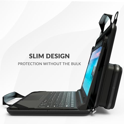 UZBL 13-14 Inch Always-on Chromebook Protective Hard Case with Accessory Pouch and Adjustable Shoulder Strap - color: Deep Blue
